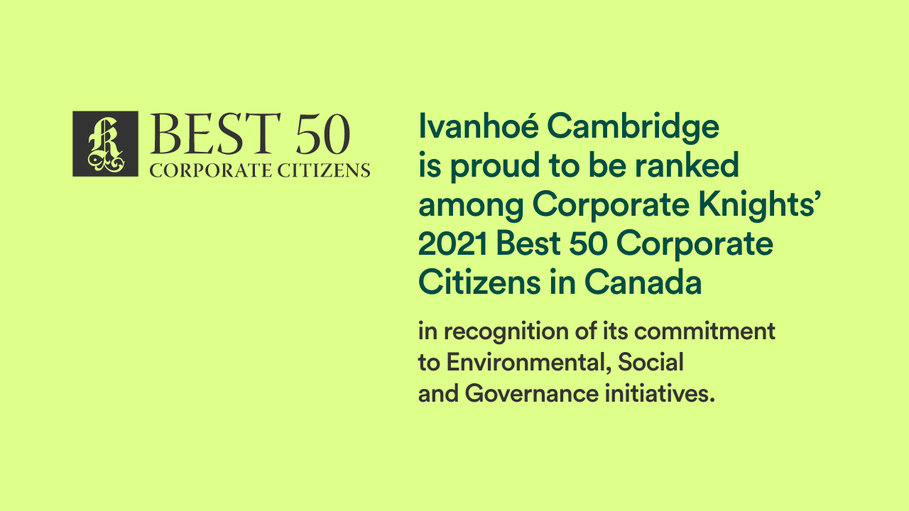 Corporate Knights magazine ranks Ivanhoé Cambridge among Canada's top responsible corporations