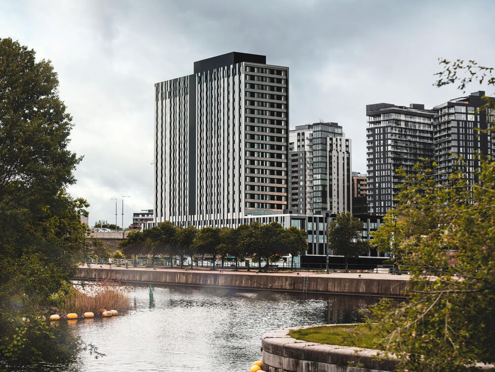 Architectural renderings of the Haleco project, a building based on energy efficiency